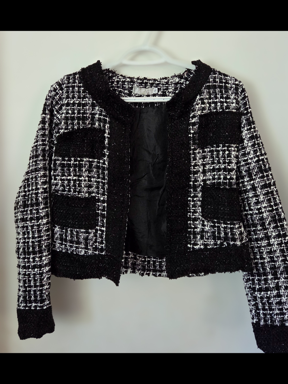 Black & White Tweed Girls' Blazer Jacket